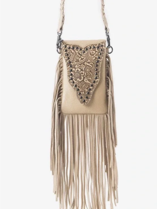 New Fringed Boho Crossbody Bag in Beige