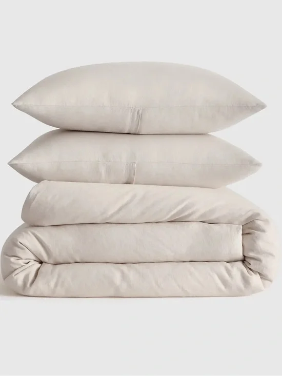 NEW Quince European Linen Duvet Cover Set Full Queen Sand Tan Taupe Bedding
