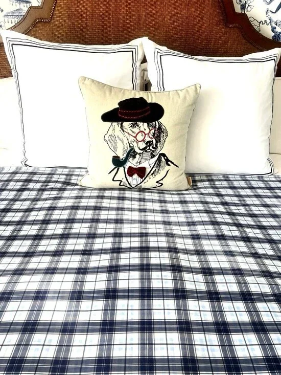 POTTERY BARN KIDS Plaid Duvet Cover Twin Navy Blue White 100% Cotton Children