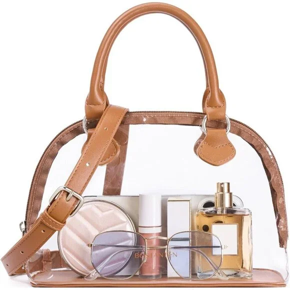 Clear Stadium Approved Crossbody Bag Vegan Leather Compact Travel Use