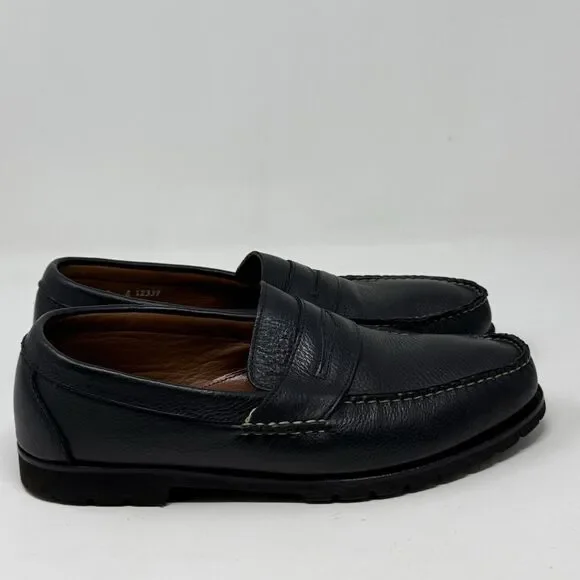 Allen Edmonds Hampton Penny Loafers Mens 12 E Wide Black Leather Lug Sole Casual