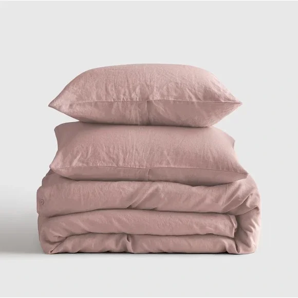 Quince European Linen Duvet Cover Set w/ Shams Full/Queen Size Dusty Mauve Pink