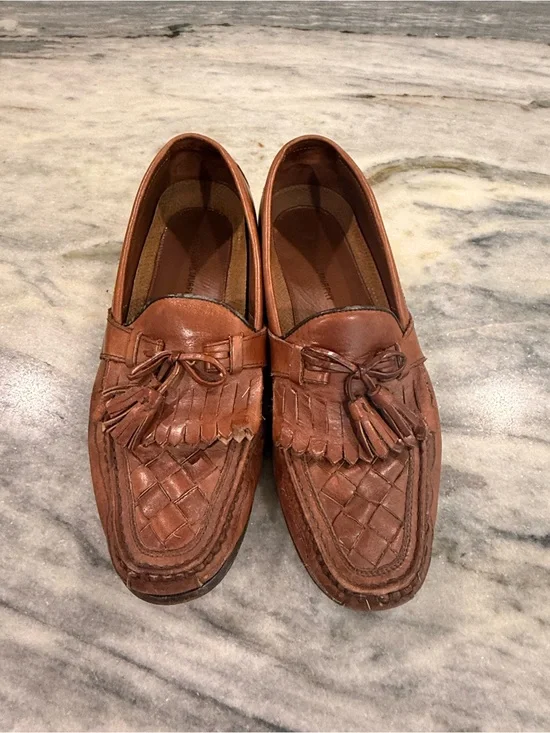 Johnston & Murphy Men’s Brown Woven Leather Tassel Loafers | Size 12