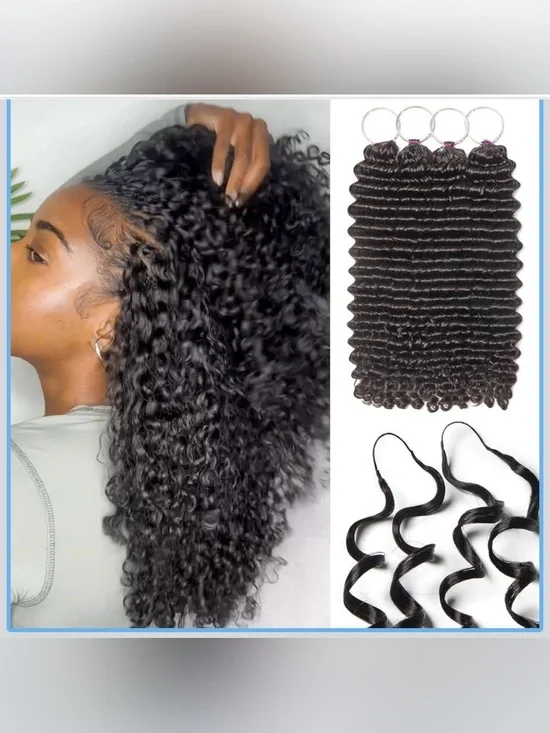 Deep Wave Pre-Separated Feather Crochet Hair 22 Inch 200g, 4 Pack 100%Human Hair