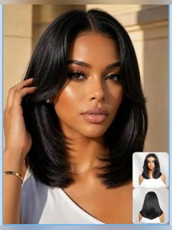 Bob Wig Human Hair Glueless Pre Cut 7x5 Lace Wig Natural Black 10inch