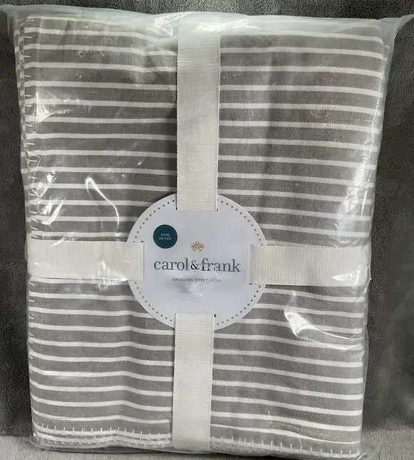 Carol & Frank King Duvet Cover Lucus Boulder Gray White Stripe Bedding 108x92