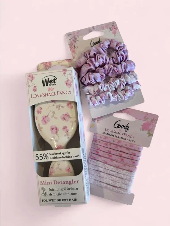 LoveShackFancy Hair Bundle: Brush, 5ct Scrunchies & 10 ct Seamless Hair Ties