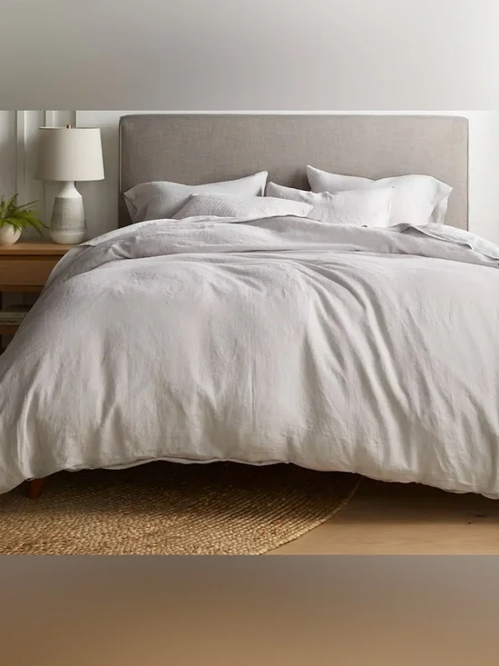 NWT Quince European Linen 3 Pc Duvet Cover Set, Full/Queen (Light Gray)