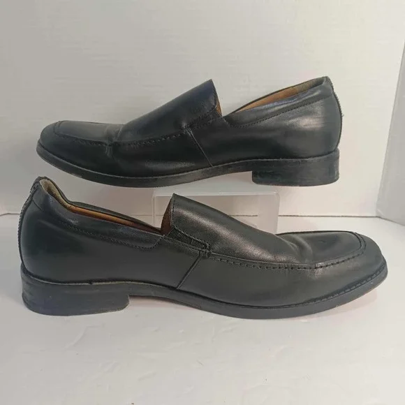 Johnston‎ & Murphy Mens 10.5 Black Leather Slip On Loafers Dress Shoes