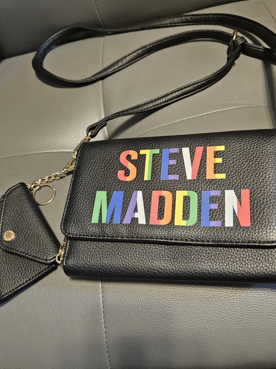 Steve Madden Black Crossbody Wallet with Rainbow Logo