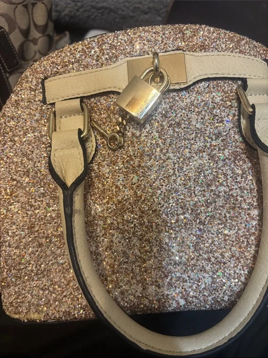 Aldo Rose Gold Glitter Dome Satchel with Gold Hardware
