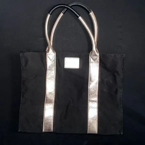 Victoria's Secret Black Canvas Sequin Accent Tote Bag Flight Travel Handbag