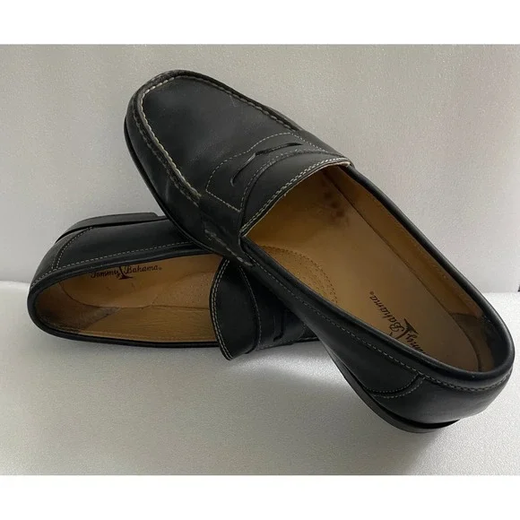 Tommy Bahama TB-255 Mens Black Leather Penny‎ Loafers Size 10.5 M