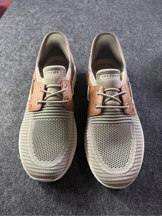 Skechers Men's Slip-On Knit Loafers in Taupe and Brown‎ Delson 3.0