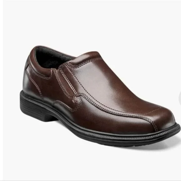 Nunn Bush Bleeker Street Bike Toe Slip On Dress Shoes 9.5 Men's New Brown Office