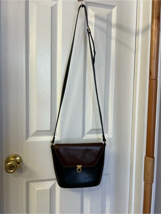 Talja Genuine Leather Two-Tone Black and Brown Leather Crossbody Bag