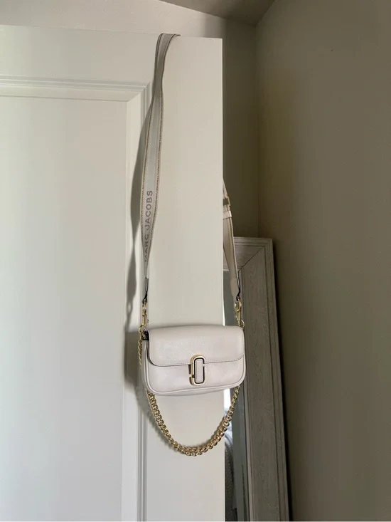 Marc Jacobs The J Cream Leather Crossbody with Gold Chain Accent