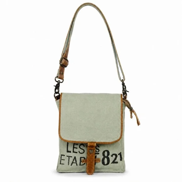 NWT Myra Bag 821 Sage Green Canvas Leather Trim Crossbody Messenger Bag Boho