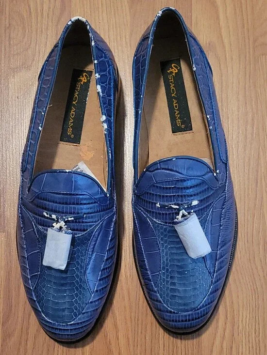 Vintage Stacy Adams Men's Blue Genuine Snake Skin Tassel Loafers - Size 9 1/2