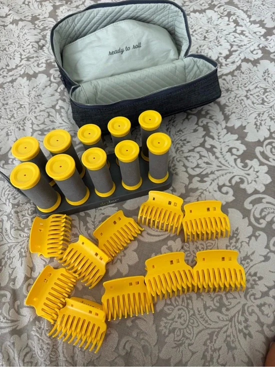 Drybar Gray and Yellow Heated Rollers Set with Yellow Clips