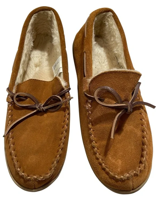 J.Crew Men’s Size 11 Genuine Cow Suede Faux Fur Lined Moccasin Slippers Brown