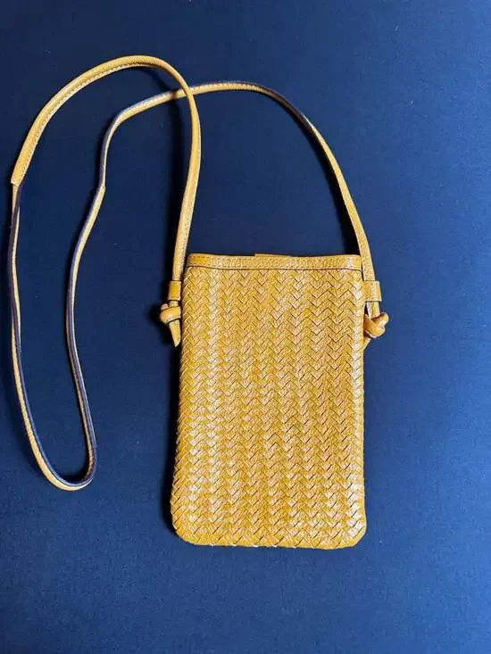 J. Jill Woven and Pebble Grain Leather Crossbody Cell Phone Bag