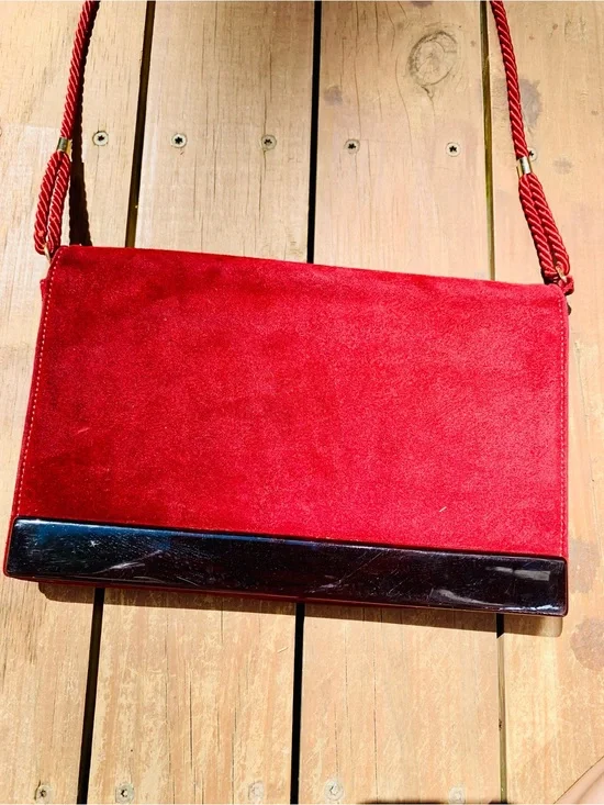 Red Suede Crossbody Bag with Gloss Accent