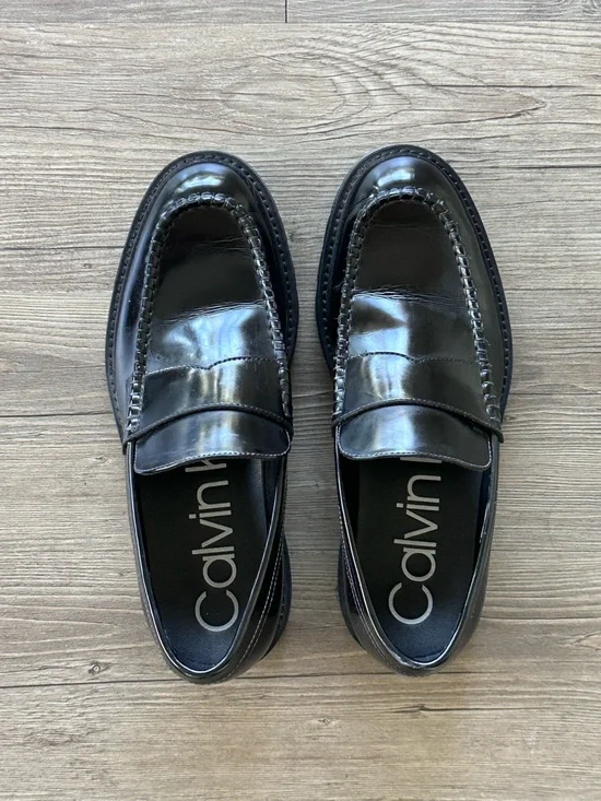 Calvin Klein Black Patent Leather Lug Sole Penny Loafers unisex men/women