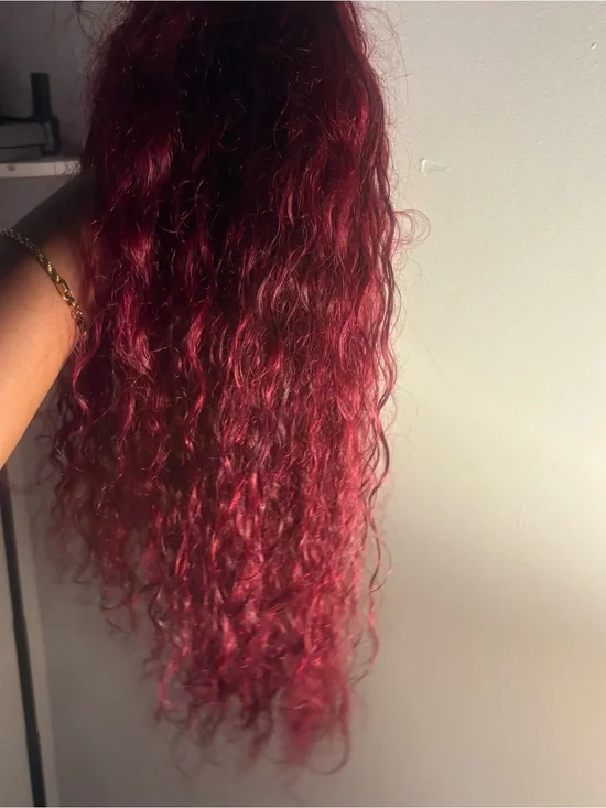 Deep Burgundy Curly Human Hair Wig - Unbranded