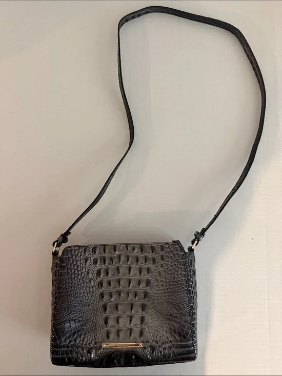 Brahmin Black Croc-Embossed Crossbody with Gold Hardware