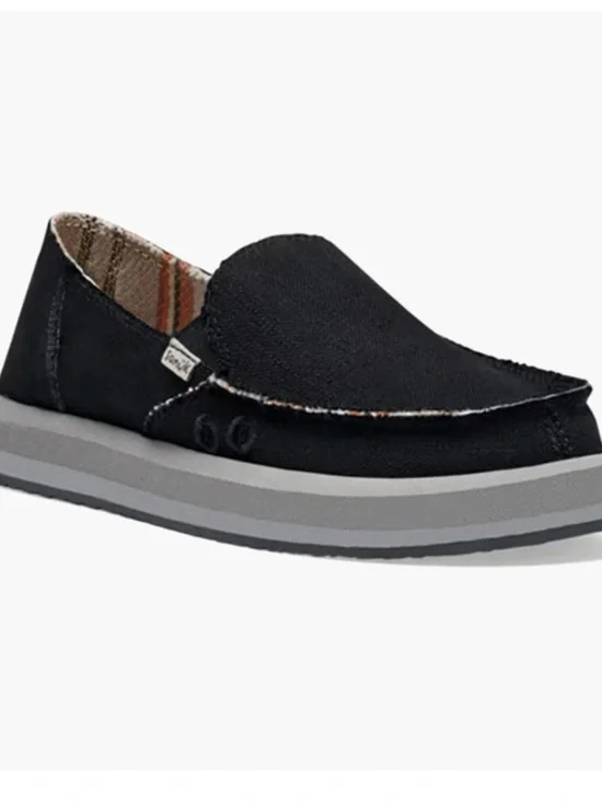 Sanuk Women's Slip-On Casual Shoe in Black with Gray Sole