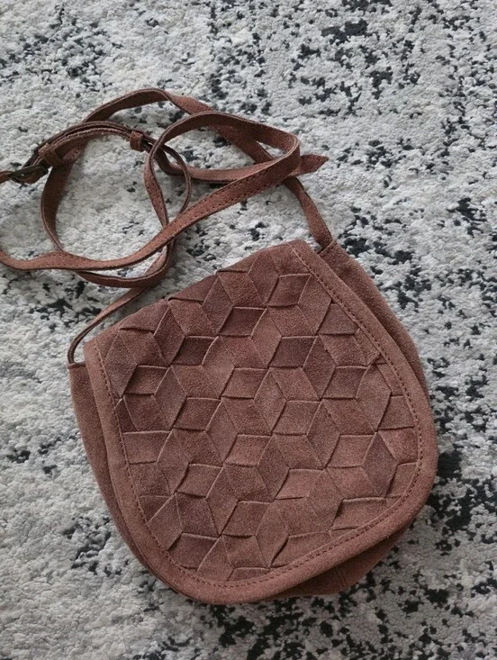 Genuine Suede Braided Flap Crossbody Bag Brown Western Rodeo Boho Minimalist