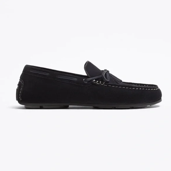 NWT. Zara Navy Blue Suede Moccasins/Leather Loafers. Size 10.