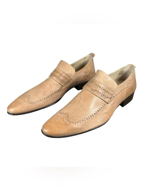 Lusquinos Classic Tan Leather Slip-On Loafers with Brogue Detailing