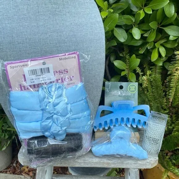Wild Fable Hair Clip, Heatless Curlers, Fuzzy Clip & Ponytail Holders Set New