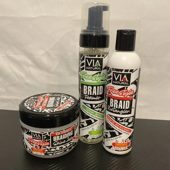 VIA Natural Freestyle Braid Foamer, Braid Detangler,‎ Shine Set Of 3