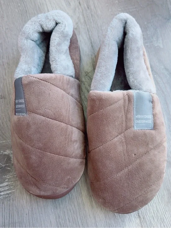 Brown Plush Lined Slip-On House Shoes
