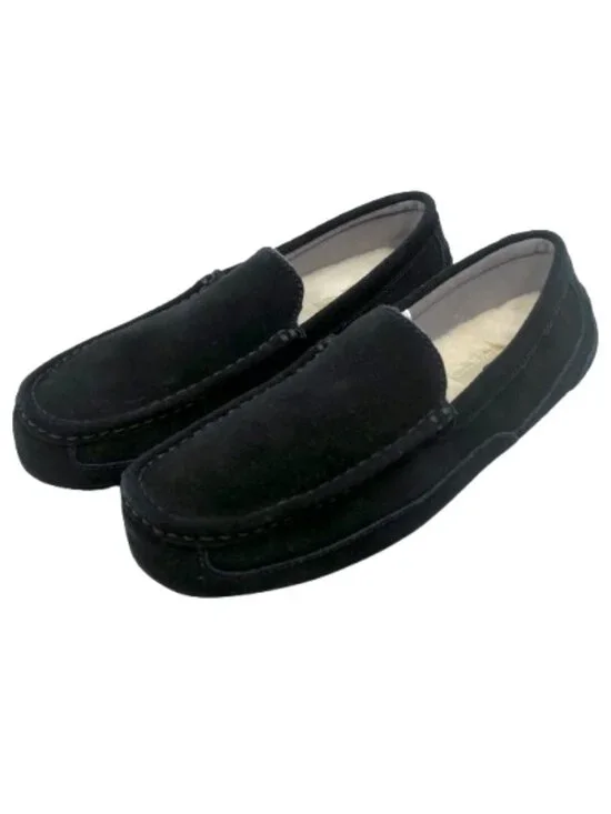UGG~Alder~BLACK SUEDE SHEARLING LINED MEN'S MOCCASIN SLIPPER SHOES Sz 9 Near New