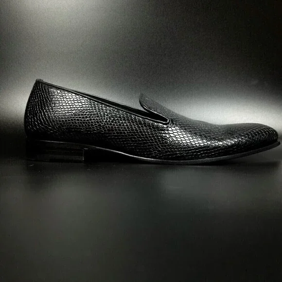 NEW MEZLAN Venetian Snake Leather Slip On Loafers Dress shoe 12 Black Old Money