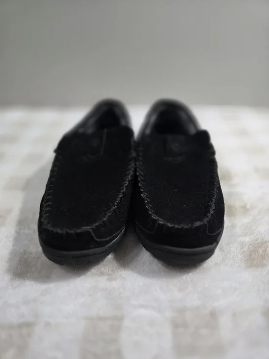 Clarks Dawson Men's Black Leather Moccasin Lined Slip-On Slippers 8M