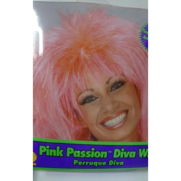 Wig Pink With Gold Tinsel Highlights Halloween Costume Cosplay #296