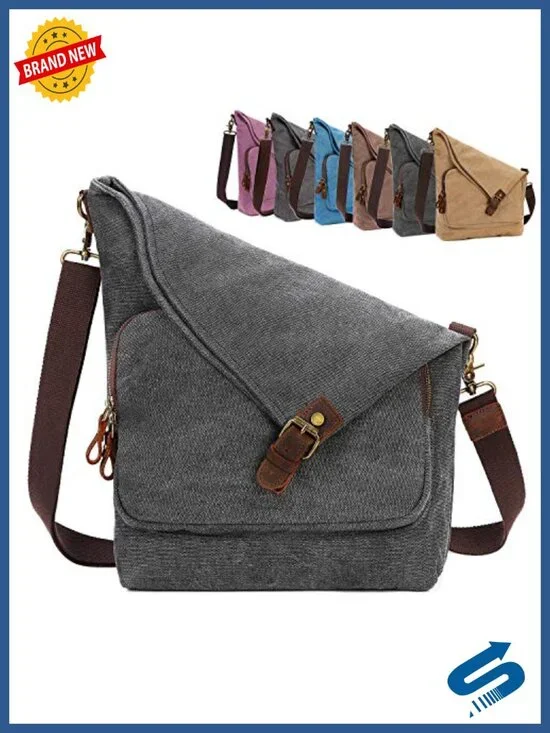 Canvas Crossbody Bag Genuine Leather Messenger Purse Canvas Handbag Hobo Tote