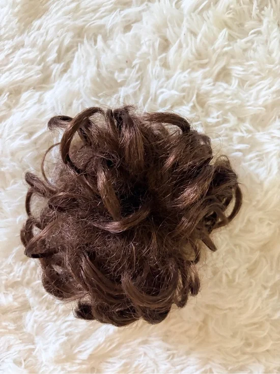 Brown Curly Hair Scrunchie Bun Clip