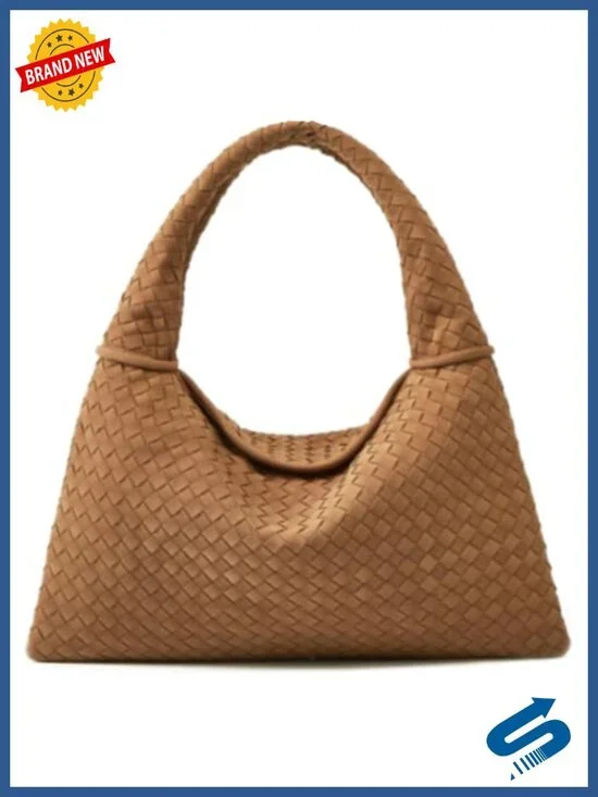 Faux Suede Woven Hobo Bag Tote Satchel with Magnetic Closure