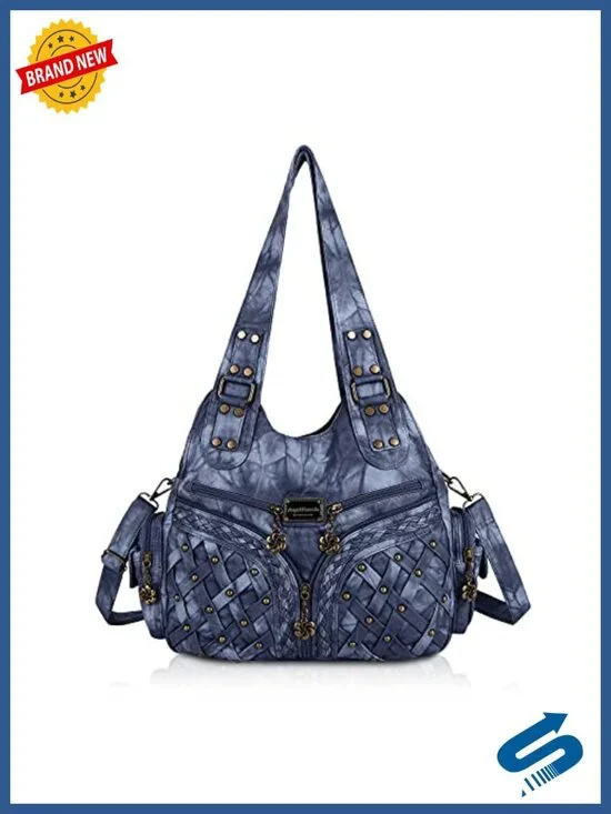 Large Hobo Shoulder Bag Soft PU Leather Tote with Multiple Pockets
