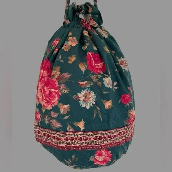 Vera Bradley Indiana Greenbriar Vintage 1980s Bucket Bag Draw String EUC