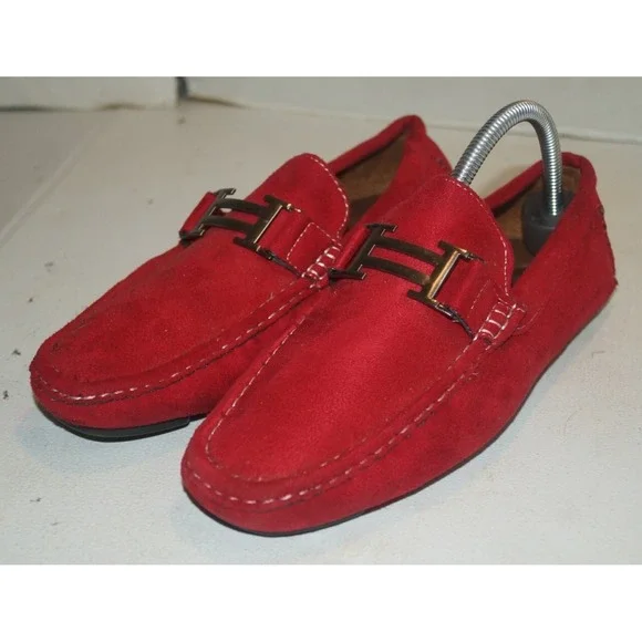 Faranzi Men's Faux Suede Slip On Loafers SZ 8M Red Huxley- U23