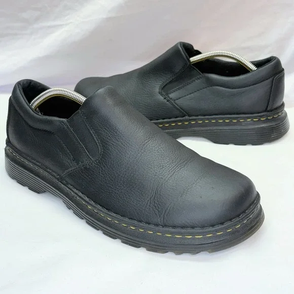 Dr Martens Boyle Slip On Black Leather Shoes Men's US 12 EU 46 Air Cushion Sole