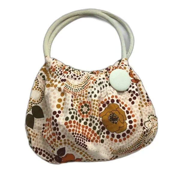 Vintage Orange Floral Polka Dot Corduroy Shoulder Bag Bohemian Mod Tote