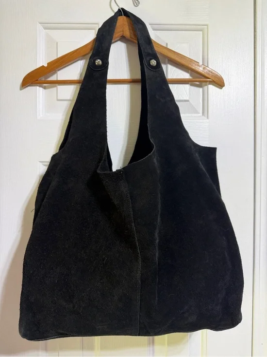 Free People black suede leather slouchy hobo boho tote shoulder bag